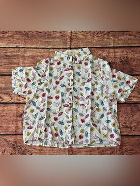 Love Notes Cocktail Umbrella Print Button Down Shirt Women’s Size M White